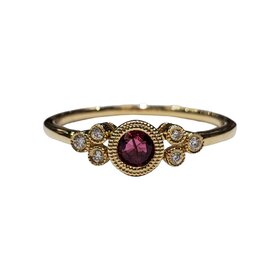 Gordon Brothers Company (X) 14K .33RBY .04DIA YELLOW GOLD RING ROUND RUBY 6 ROUND DIAMONDS