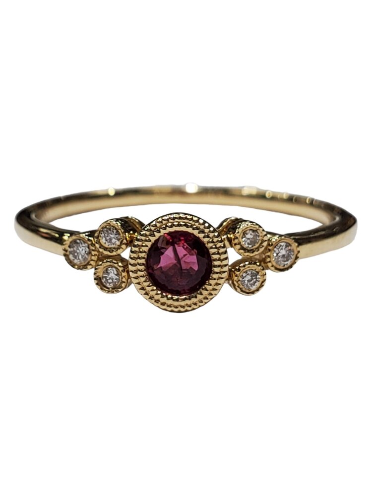 Gordon Brothers Company (X) 14K .33RBY .04DIA YELLOW GOLD RING ROUND RUBY 6 ROUND DIAMONDS
