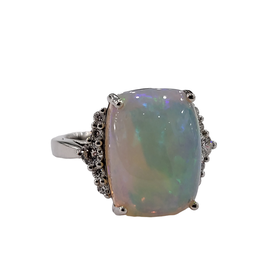 (Y)14K 7.55OP .27DIA WHITE GOLD AAA ETHIOPIAN OPAL , 10 ROUND DIAMONDS