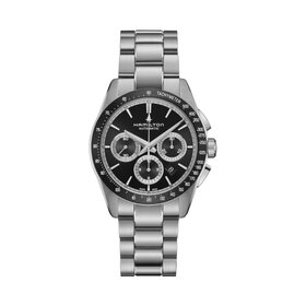 Hamilton Hamilton Watch H36606130, Caliber H-31 Collection Jazzmaster Movement Automatic Watch Function Chronograph, Date, Tachymeter Case size 42mm Thickness (mm) 14.95 Dial color Black Case material Stainless steel Crystal Sapphire,Lug width 22mm,60 hour reserve