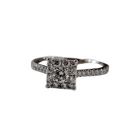 (Y) 14K .80CT TDW VS2 G, 14K WHITE GOLD BRIDAL RING WITH PRINCESS SHAPED CLUSTER CENTER WITH ALL ROUND DIAMONDS