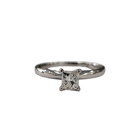 (R) 14K .35CT I1 F SOL , 14K WHITE GOLD PRINCESS CUT DIAMOND SOLITAIRE BRIDAL RING