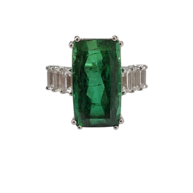 Gemdek M(R) 14K 10.0GT  2.17WS WHITE GOLD RING GREEN TOURMALINE CENTER WHITE SAPPHIRE ACCENT