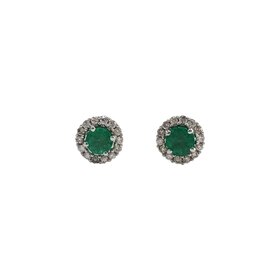 (Y) 14K .33TW EMERALD .15TDW HALO ROUND EMERALD STUDS
