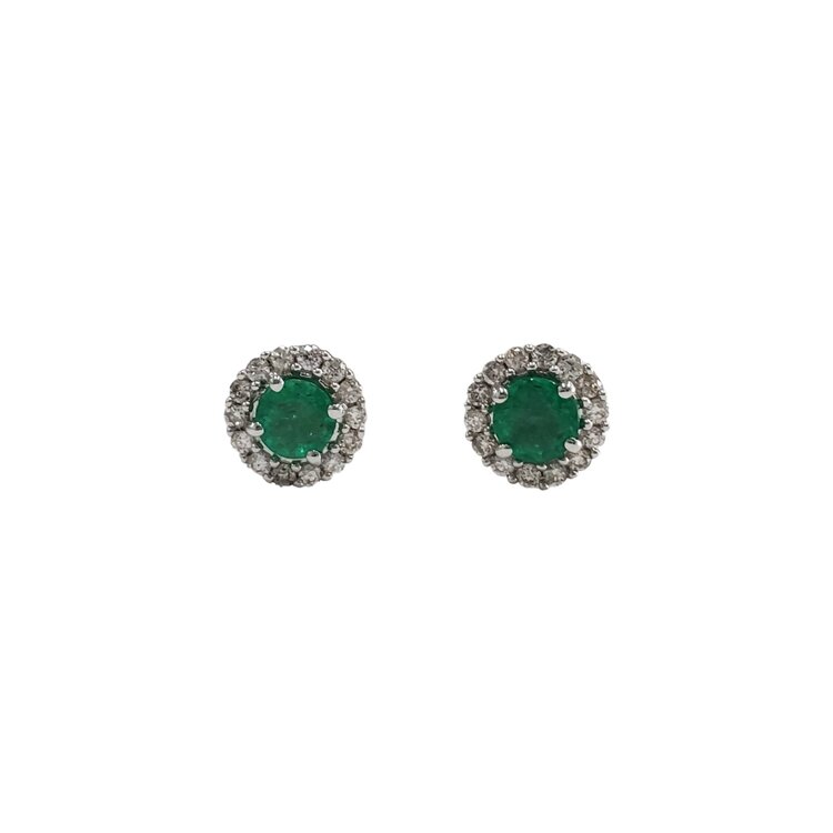 (Y) 14K .33TW EMERALD .15TDW HALO ROUND EMERALD STUDS