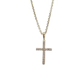 (Y) 14K .10TDW CROSS YELLOW GOLD SIXTEEN DIAMOND CROSS NECKLACE