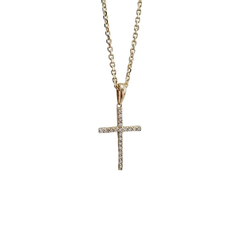 (Y) 14K .06TDW CROSS 21 DIAMOND CROSS NECKLACE