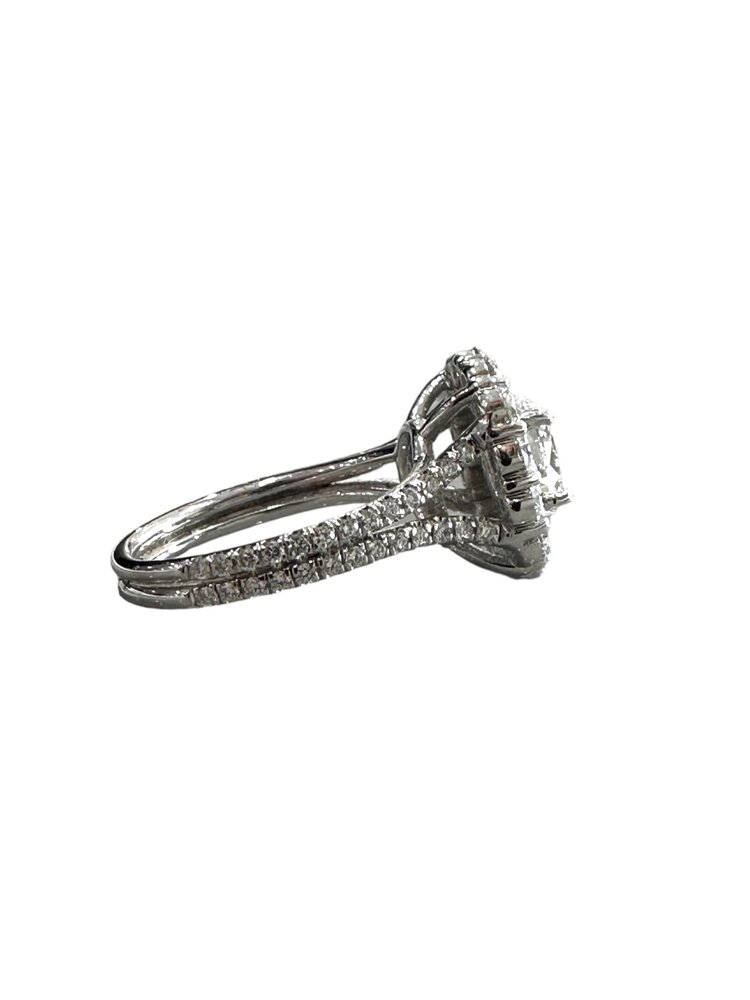 GBC (R) 14K GIA 1CT SI2 F OVAL 1.25CT MTG DOUBLE HALO SPLIT SHANK #2497136907