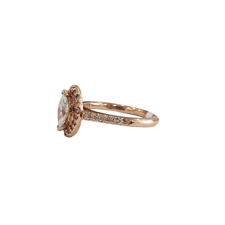(R) 14KR .53CT .21CT , 14K ROSE GOLD HALO MARQUISE BRIDAL RING SI2 I