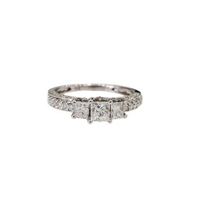(R) 18K .66PR .24MTG VS1 E , 18K WHITE GOLS 3 STONE ANNIVERSARY & BRIDAL RING, 3 PRINCESS CUT DIAMOND AND ROUND PAVE’ SET DIAMONDS