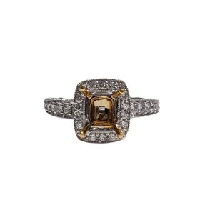 (R) 18K TWO TONED WHITE AND YELLOW GOLD .85CT HALO MTG WEDDING SETTING