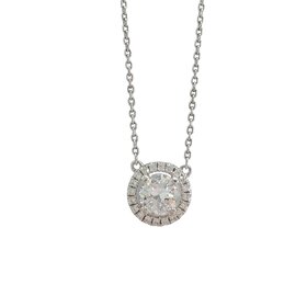 PRIMA NEW YORK (Y) 14KW .50CT RB H VS2 .16CT HALO PENDANT