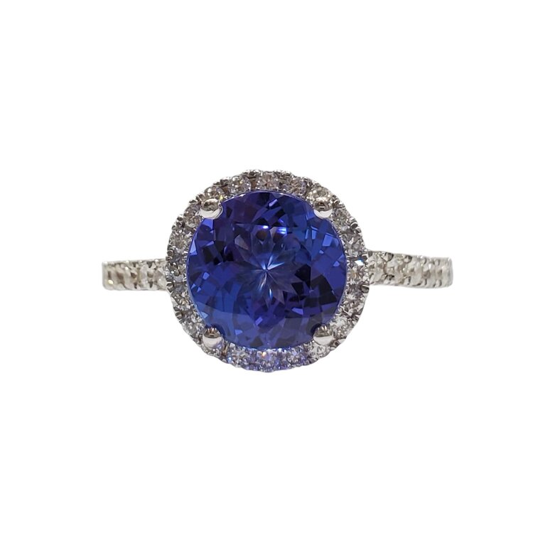 KALLATI M(R) 14K 2.00CT TANZ .65CT DIAMOND HALO RING  ,   AAA TANZANITE/ SI DIAMONDS