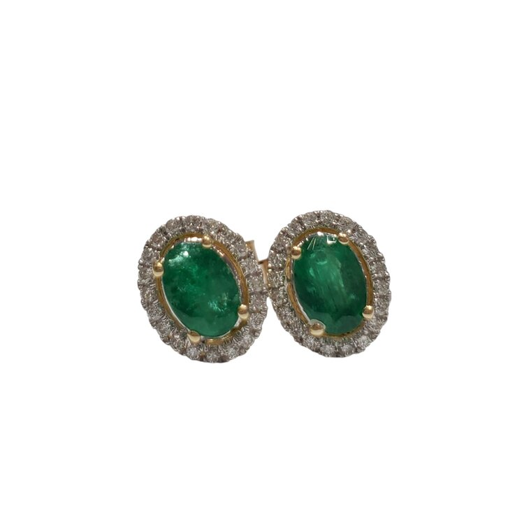 KALLATI M(R) 14KY .90CT ZAMBIAN EMERALD .13CT DIAMOND HALO EMERALD STUDS