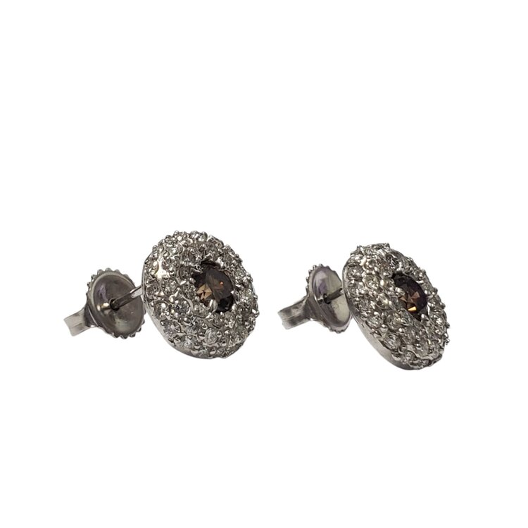 Gemdek M(R) 14K .70CT CHOC/WHT MICRO PAVE SET HALO STUD EARRINGS