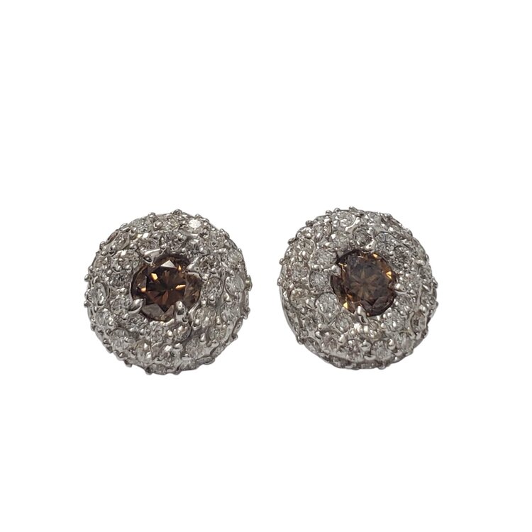 Gemdek M(R) 14K .70CT CHOC/WHT MICRO PAVE SET HALO STUD EARRINGS