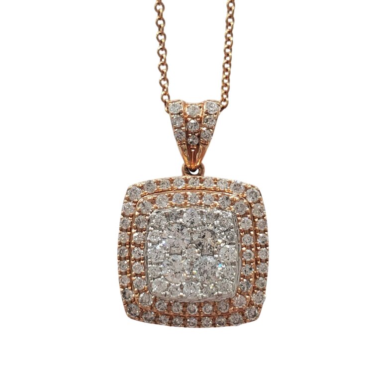 Gemdek M(R) 14KR .88CT CLUSTER DOUBLE HALO CLUSTER PENDENT
