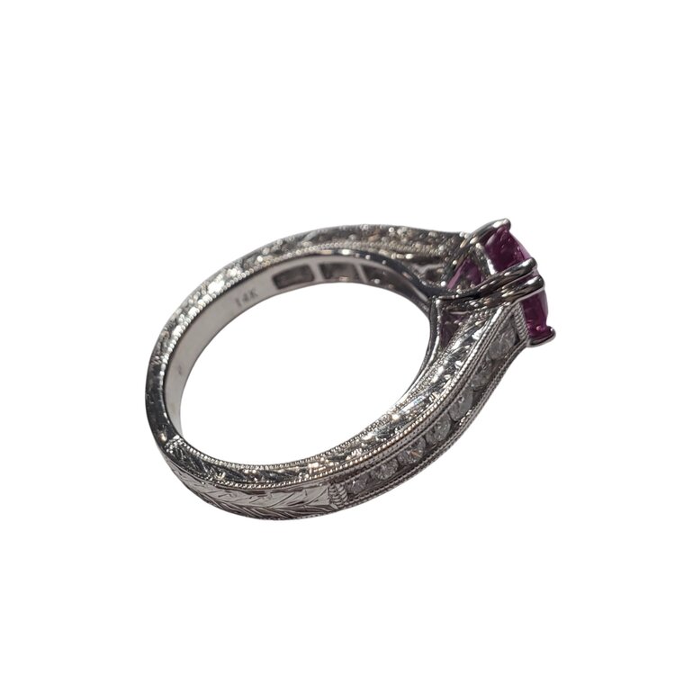 Gemdek M(R) 14K 1.53CT PNK SAP GIA .40CT FILIGREE CHANNEL SET LADIES RING