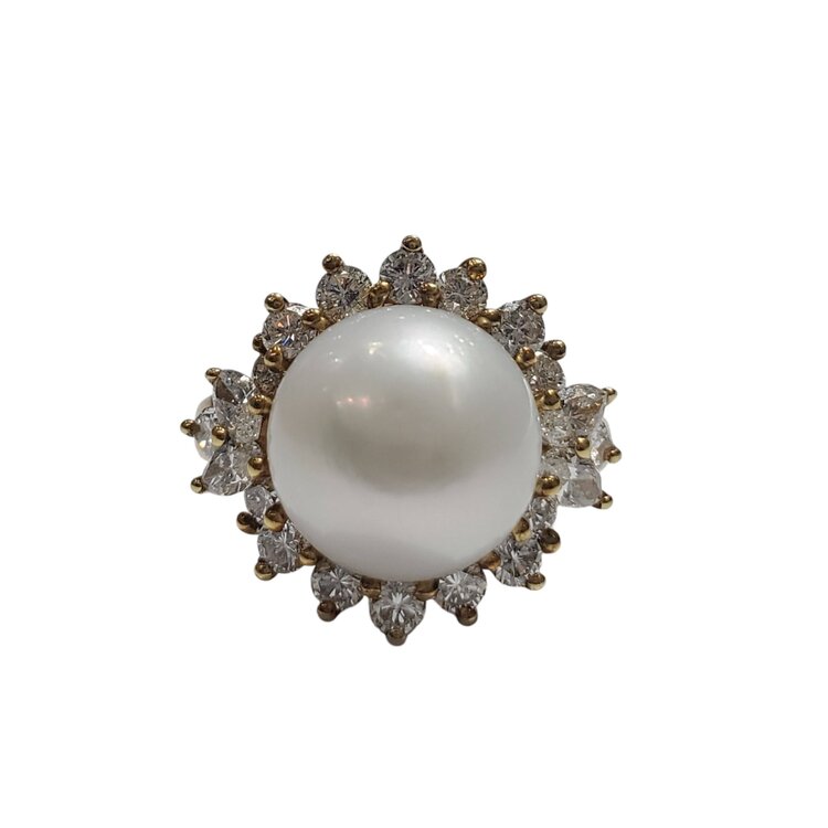 Gemdek M(R) 18KY PEARL 1.60CT DIAMOND HALO FASHION RING