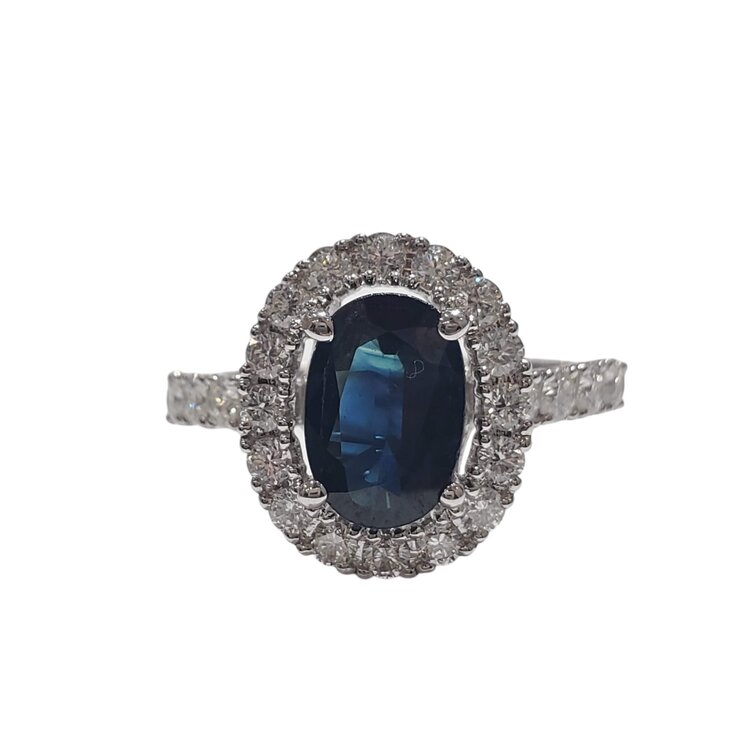 Gemdek M(R) 18K 1.70CT SAPP .89CT DIAMOND HALO RING