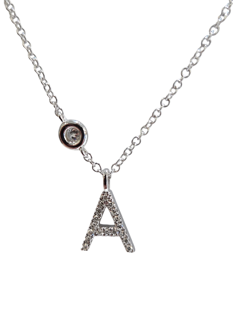 ROMAN + JULES (R) 14K .09CT “A” SI1 H WHITE GOLD INITIAL PENDANT DIAMONDS