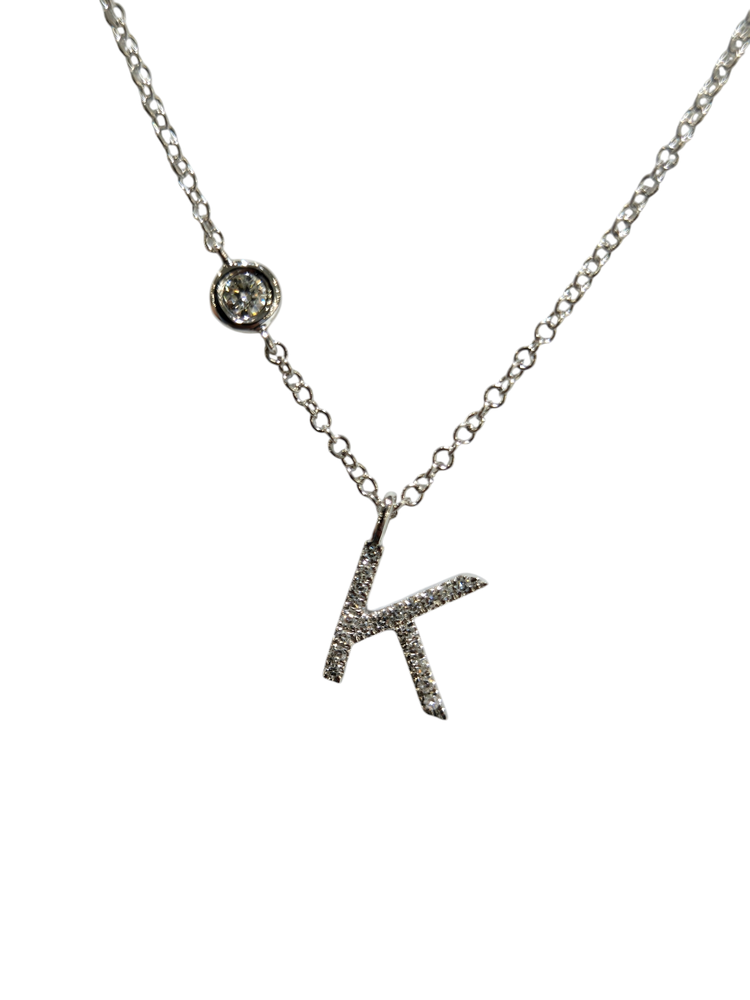 ROMAN + JULES (R)14K .09CT “K” SI1 H WHITE GOLD INITIAL PENDANT DIAMONDS
