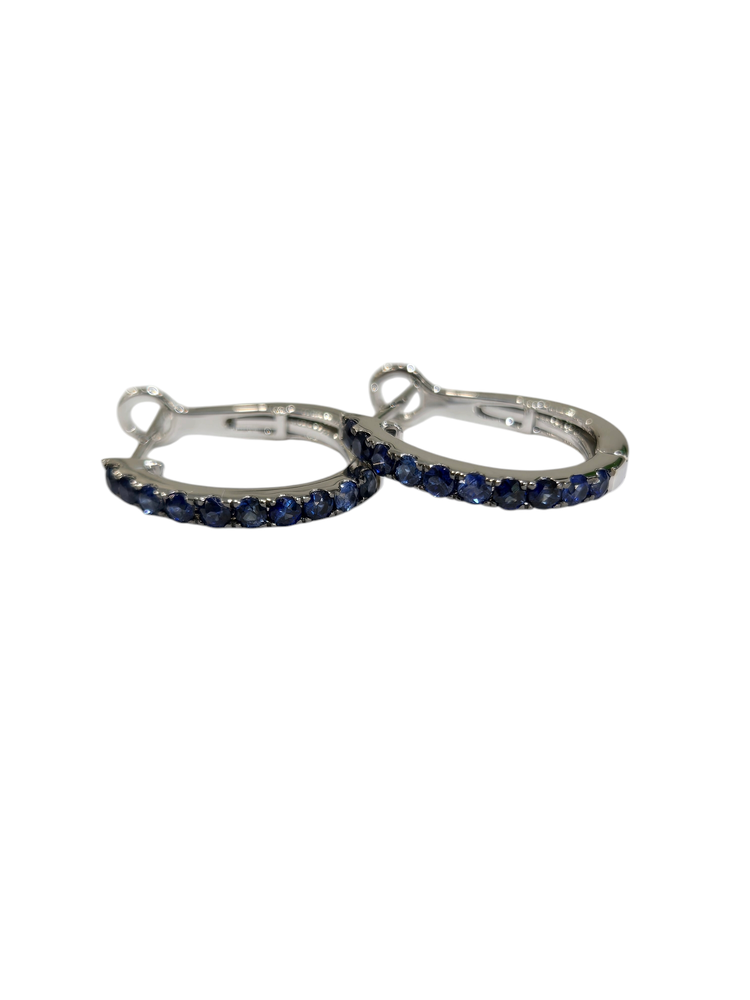 ROMAN + JULES (R) 14K .50CT SAPPH WHITE GOLD SAPPHIRE HOOP EARRINGS