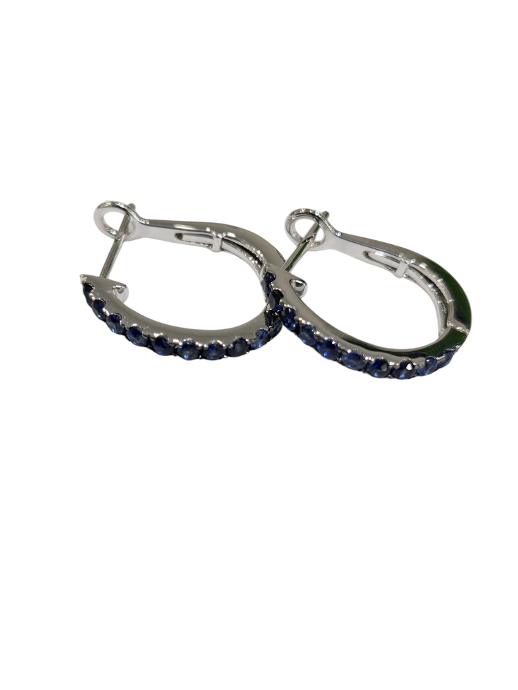 ROMAN + JULES (R) 14K .50CT SAPPH WHITE GOLD SAPPHIRE HOOP EARRINGS