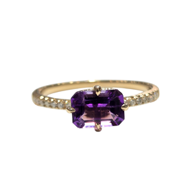 PARAGON COUTURE (R) 14K 1.10AM .12DIA YELLOW GOLD RING WITH AMETHYST AND DIAMONDS
