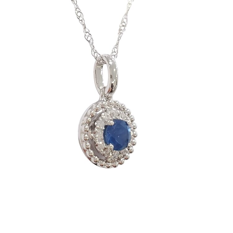 GBC (R) 14KW .31CT SAPH .06CT DIA HALO PENDANT