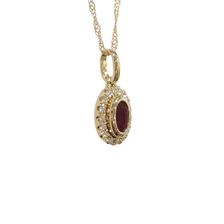 GBC (R) 14KY .22CT RUBY .07CT DIA HALO PENDANT