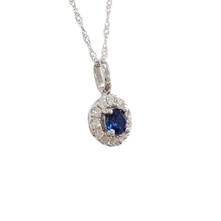 GBC (R) 14KW .25CT SAPH .13CT DIA HALO PENDANT