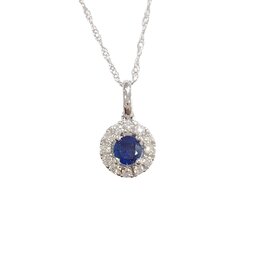 GBC (R) 14KW .25CT SAPH .13CT DIA HALO PENDANT