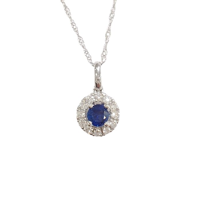 GBC (R) 14KW .25CT SAPH .13CT DIA HALO PENDANT