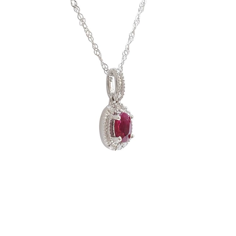 GBC (R) 14KW .29CT RUBY .03CT DIA HALO PENDANT