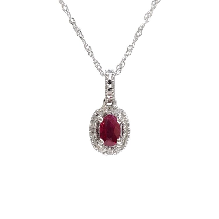 GBC (R) 14KW .29CT RUBY .03CT DIA HALO PENDANT