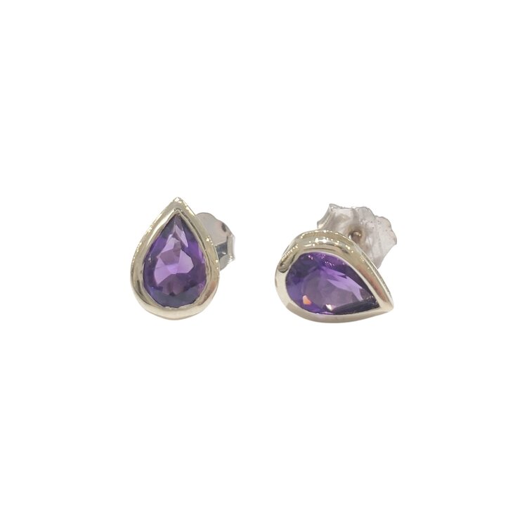 PARAGON COUTURE (R) 14K .75CT AMETHYST BEZELED PEAR SHAPE STUDS