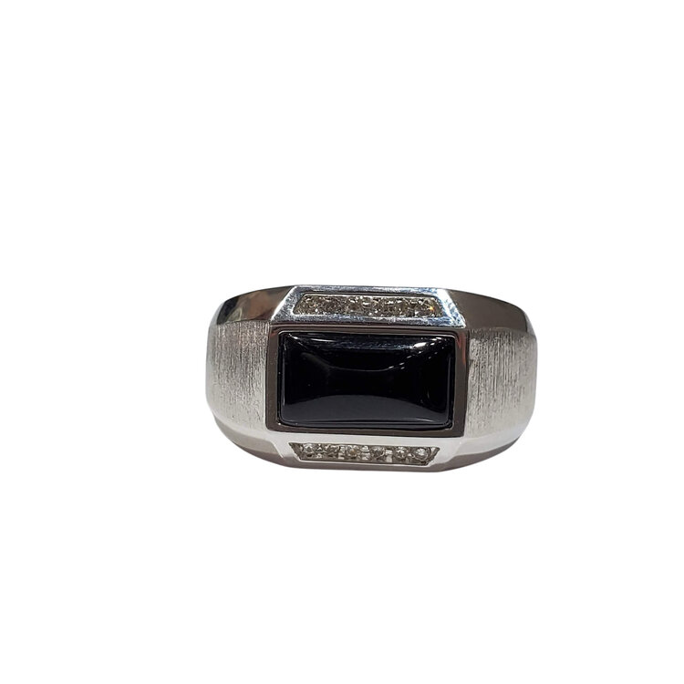 (Y) 925 0.15CTW DIA ONYX MEN RING