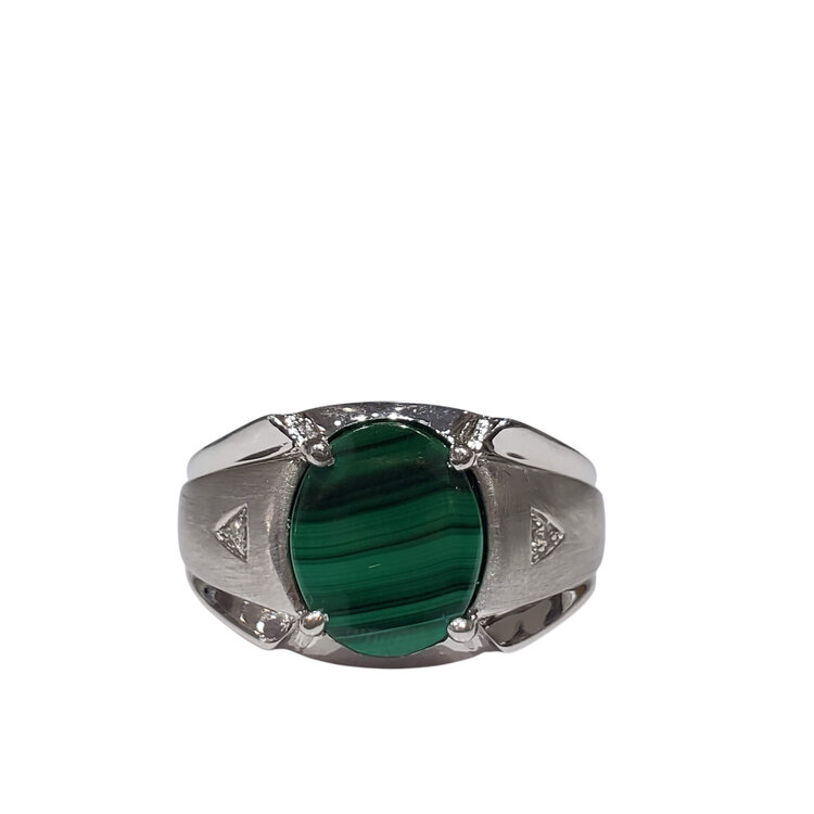 (Y) 925 MALACHITE DIA  MEN RING