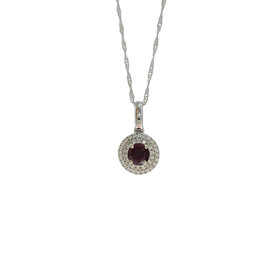GBC (Y) 14K .42CT GARNET .11TDW DOUBLE DIAMOND HALO PENDENT