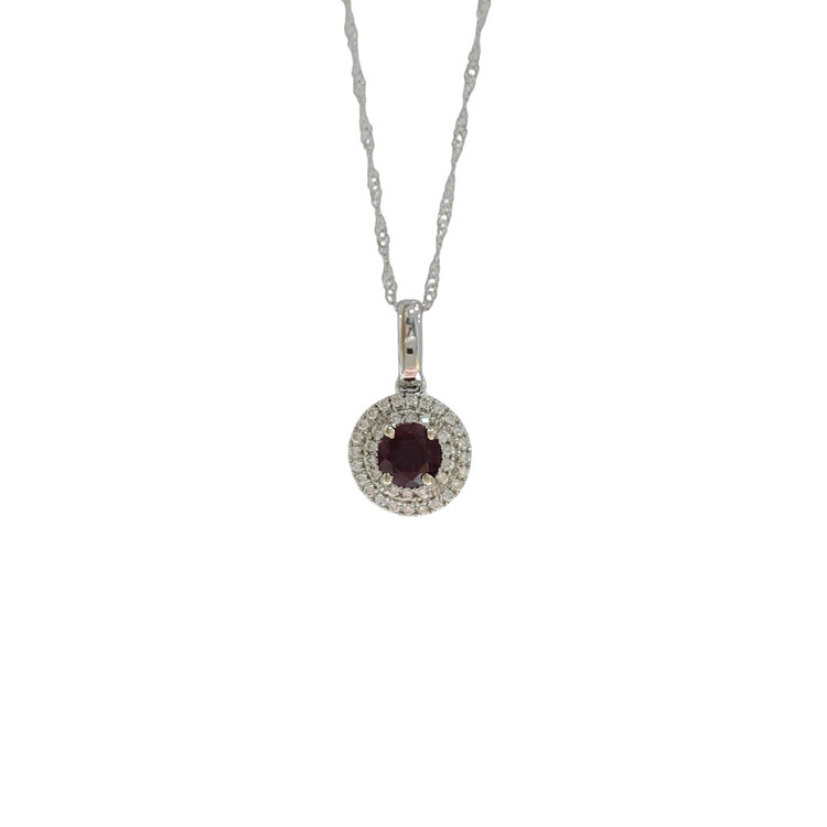 GBC (Y) 14K .42CT GARNET .11TDW DOUBLE HALO PENDENT