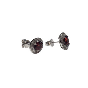 GBC (Y) 14K 1.95CT GARNET .15TDW HALO EARRINGS