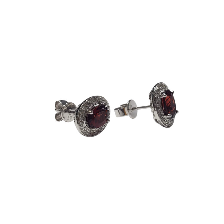 GBC (Y) 14K 1.95CT GARNET .15TDW HALO EARRINGS