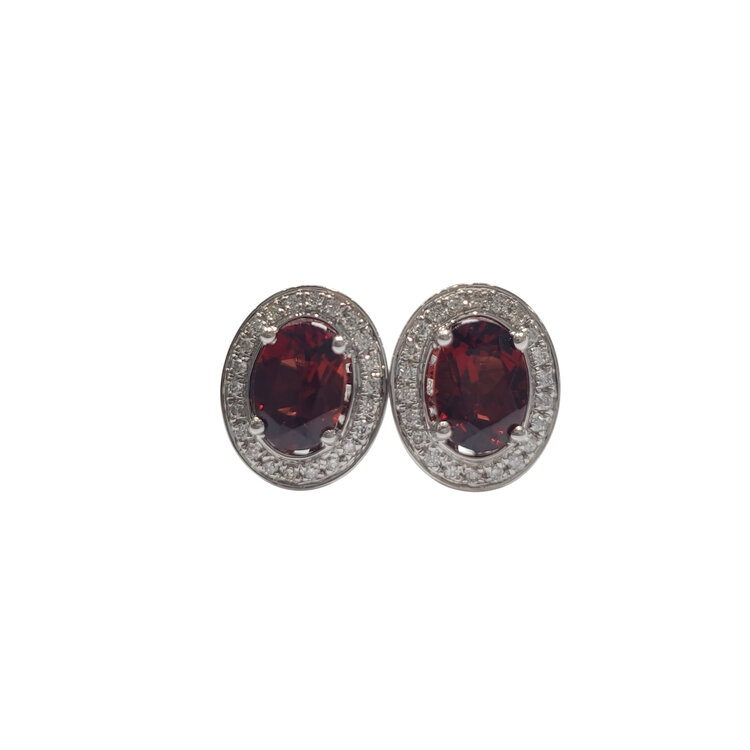 GBC (Y) 14K 1.95CT GARNET .15TDW HALO EARRINGS