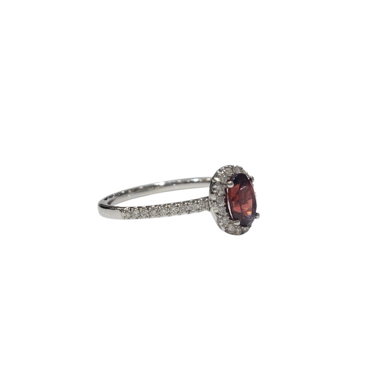 GBC (Y) 14K .62CT GARNET .16TDW HALO RING