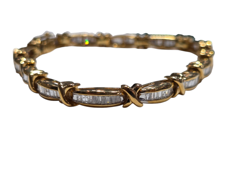 (Y) 14K 3CT BAGUETTE DIAMOND TENNIS BRACELET YELLOW GOLD