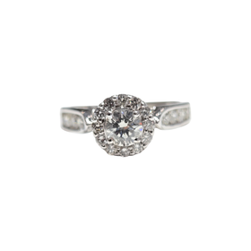 (Y) 14K .50RD .65MTG , 14K WHITE GOLD HALO BRIDAL RING ALL ROUND DIAMONDS I1 G