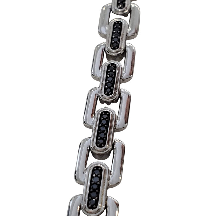 (Y) 925 SILVER 1CT BLACK DIAMOND MENS BRACELET