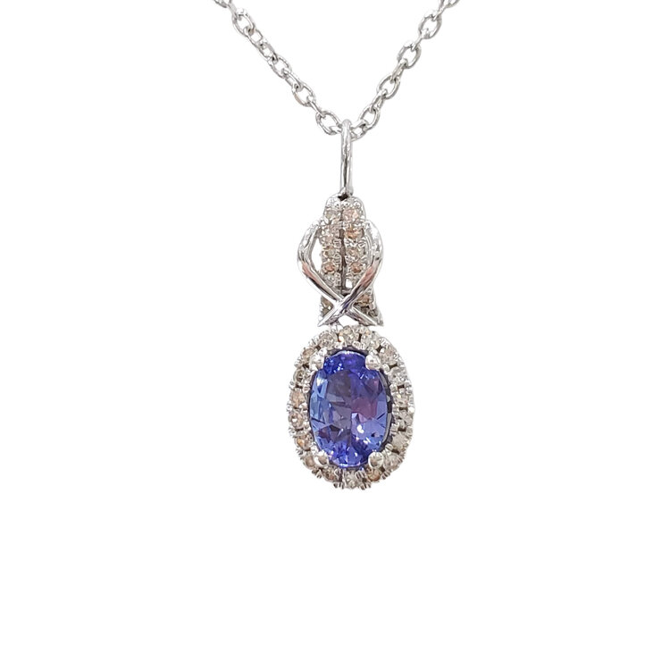 (Z)14K .90CT TZ  .20CT DIA GEMSTONE NECKLACE