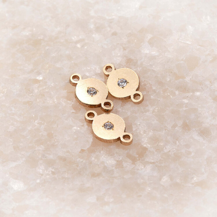 SUNSTONE (Y) 14K GF TOPAZ CIRCLE CHARM, GOLD FILLED WHITE TOPAZ GEM